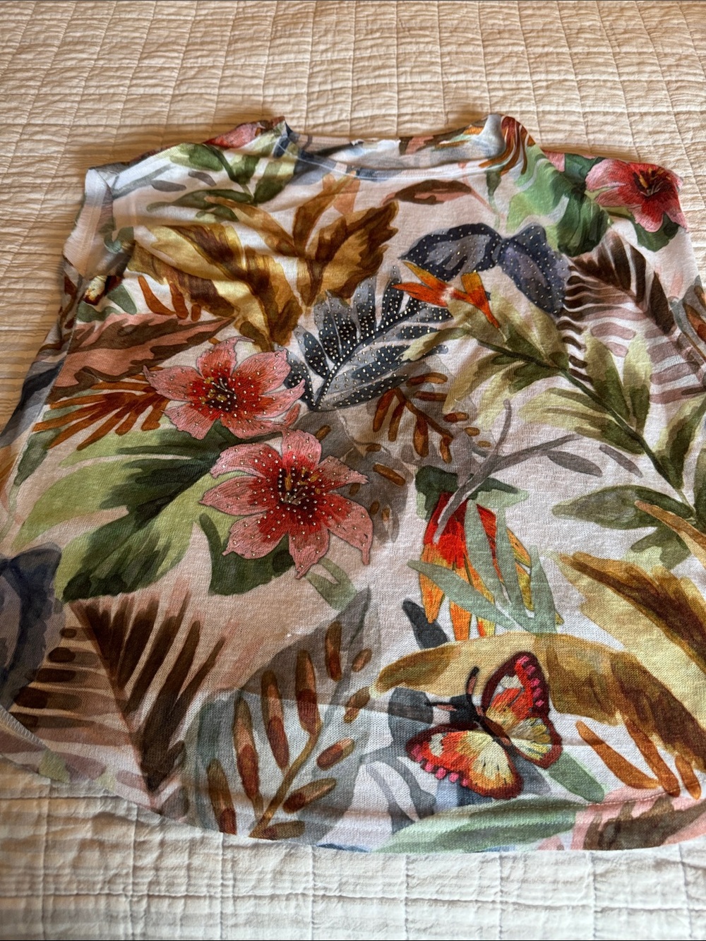 Milano Tropical Floral Print Top - Pink, Green, Brown